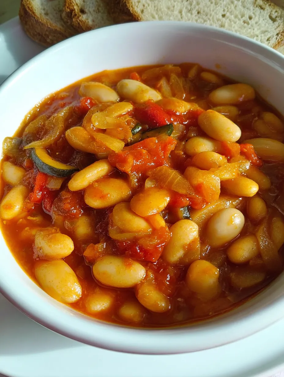 Misa z leczo, biała fasola i czerwonym sosem.