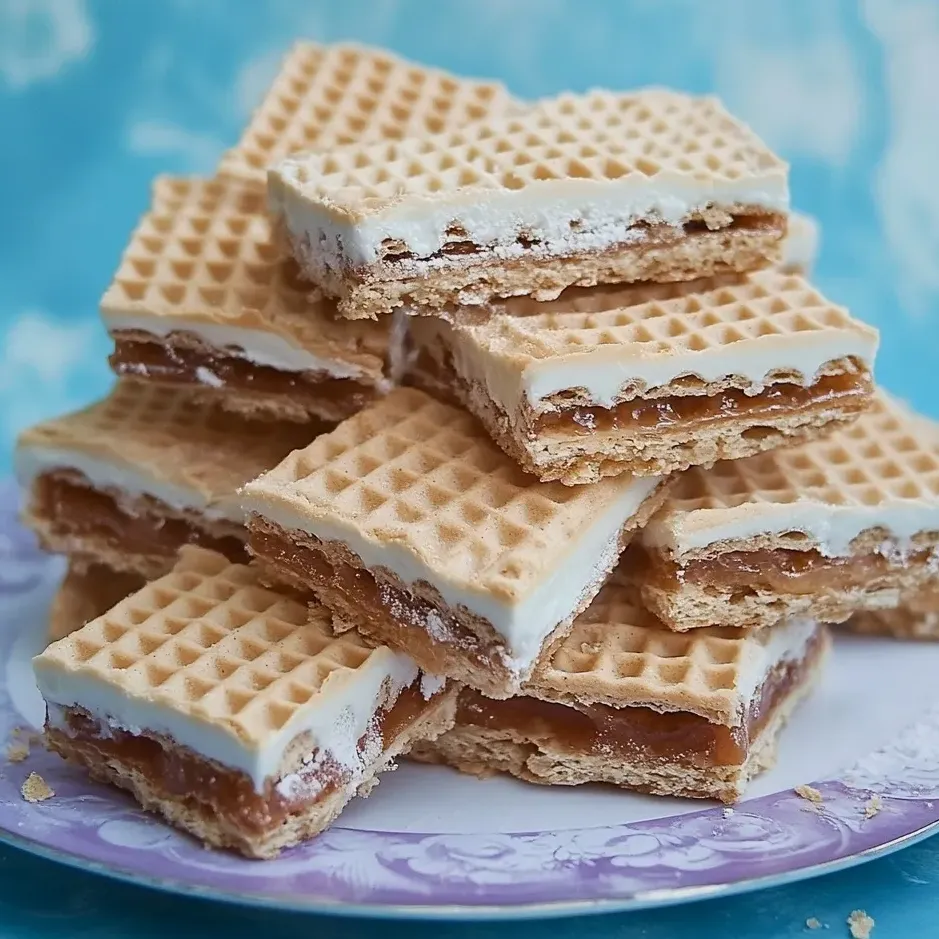 Wafle z kajmakiem i białą czekoladą.