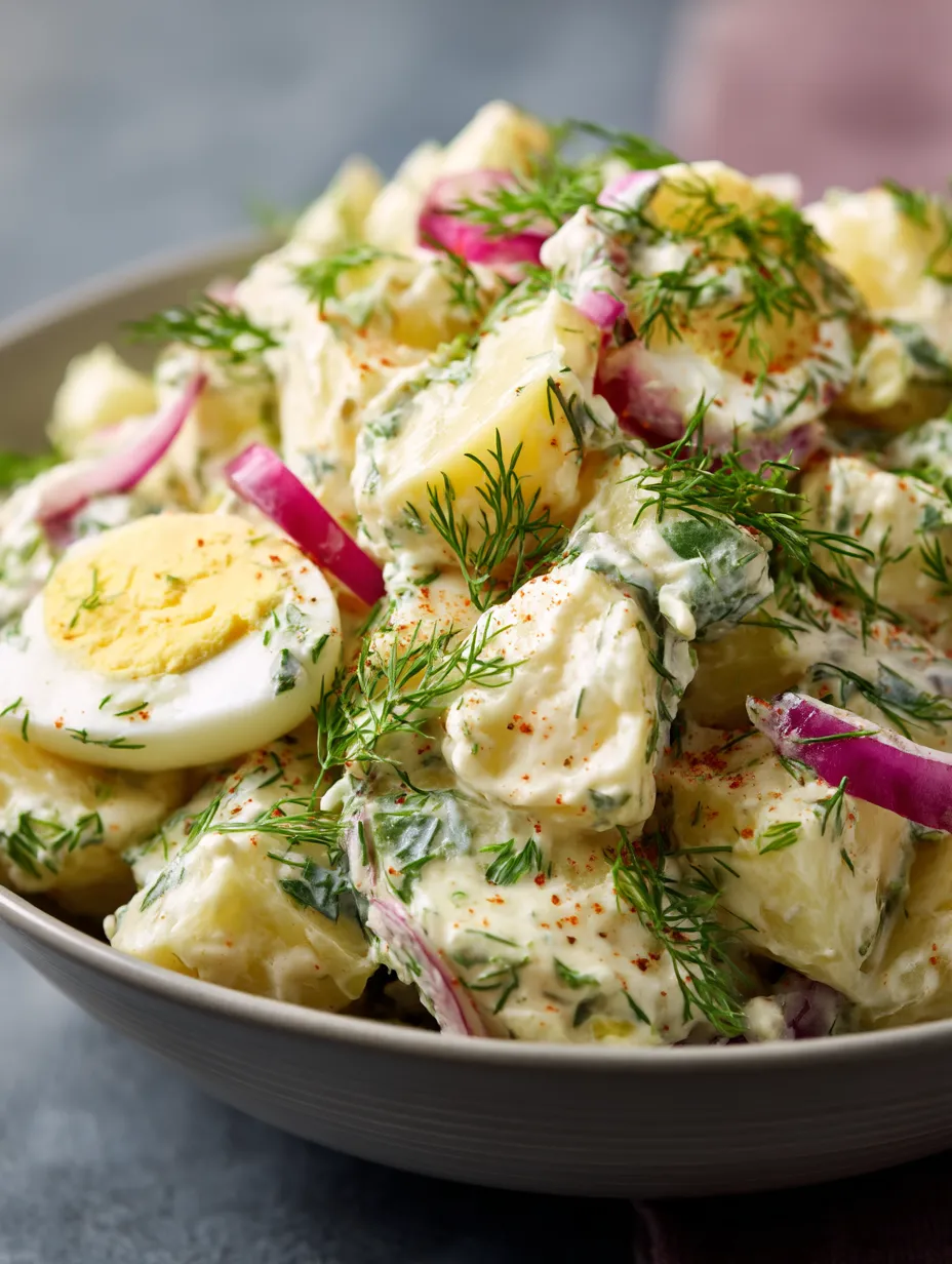 W misce zalewanej sosem z potatoes, onion, eggs, and herbs.