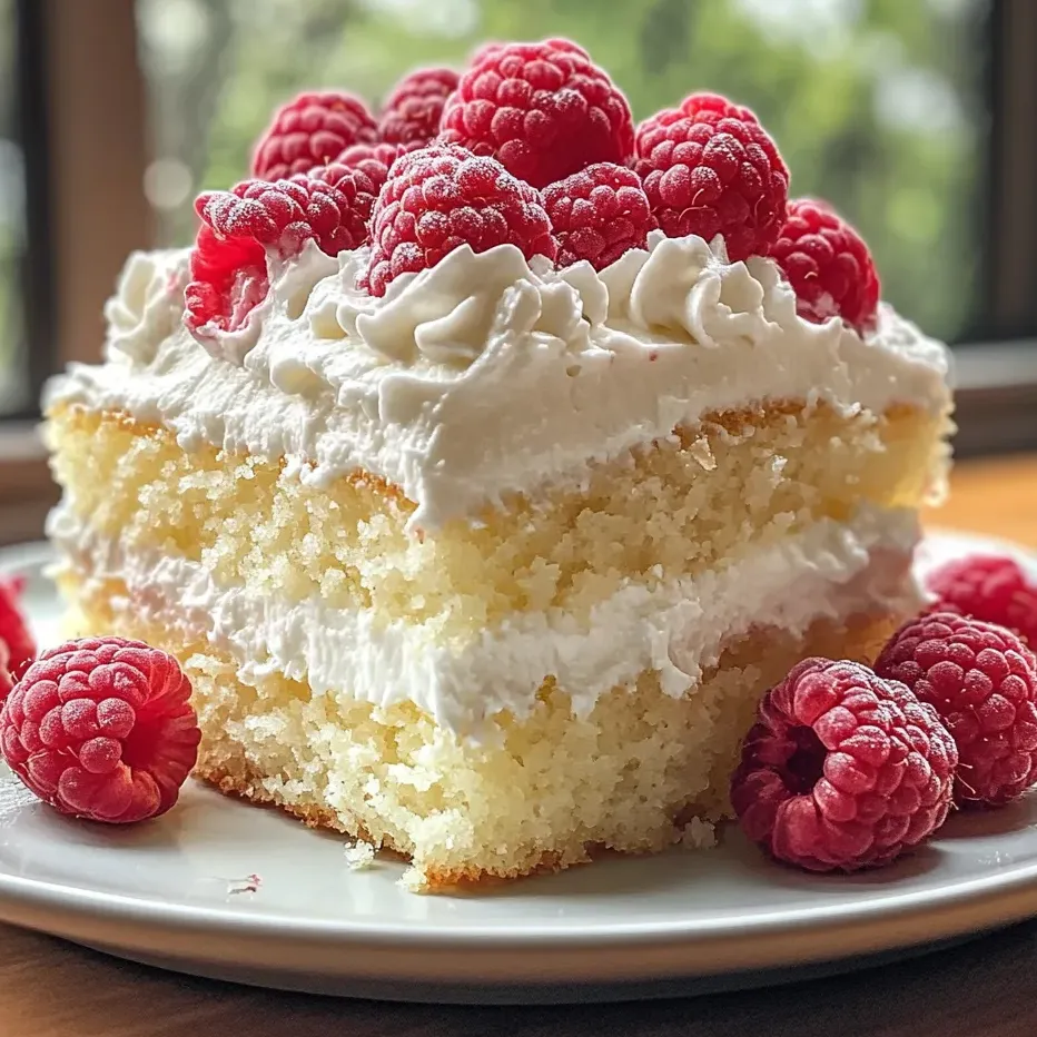 Tort biszkoptowy z kremem i malinami.