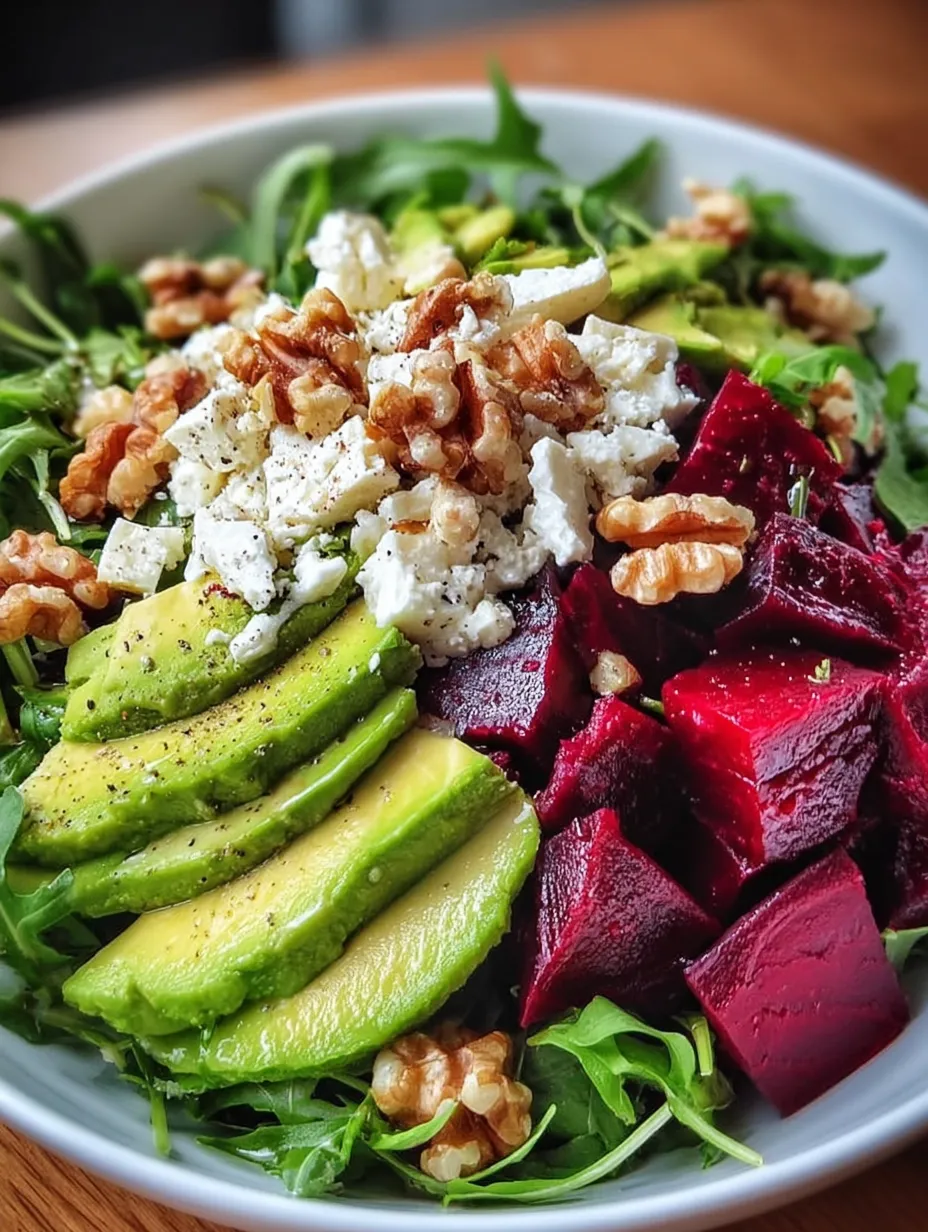 Smaczne Salat z mięsem, orzechami i avocado.