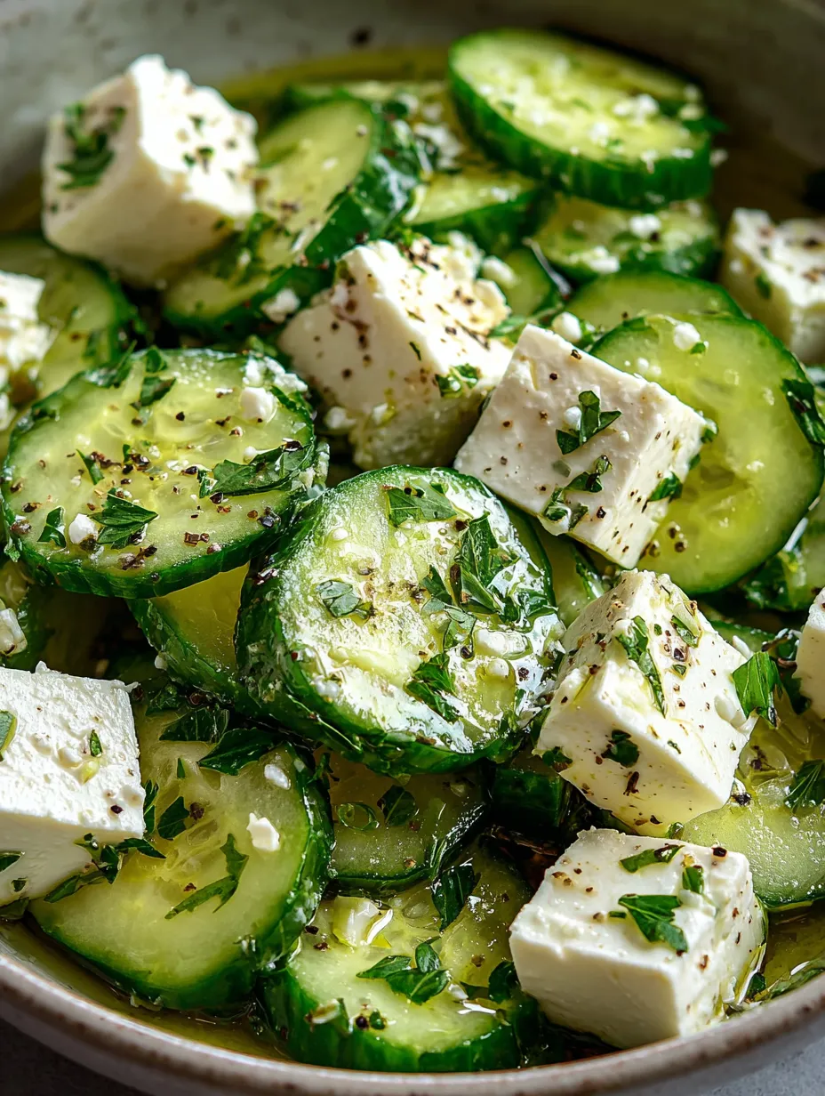 Salatka z ogórkiem i fetą zawiera wiele cienkich.