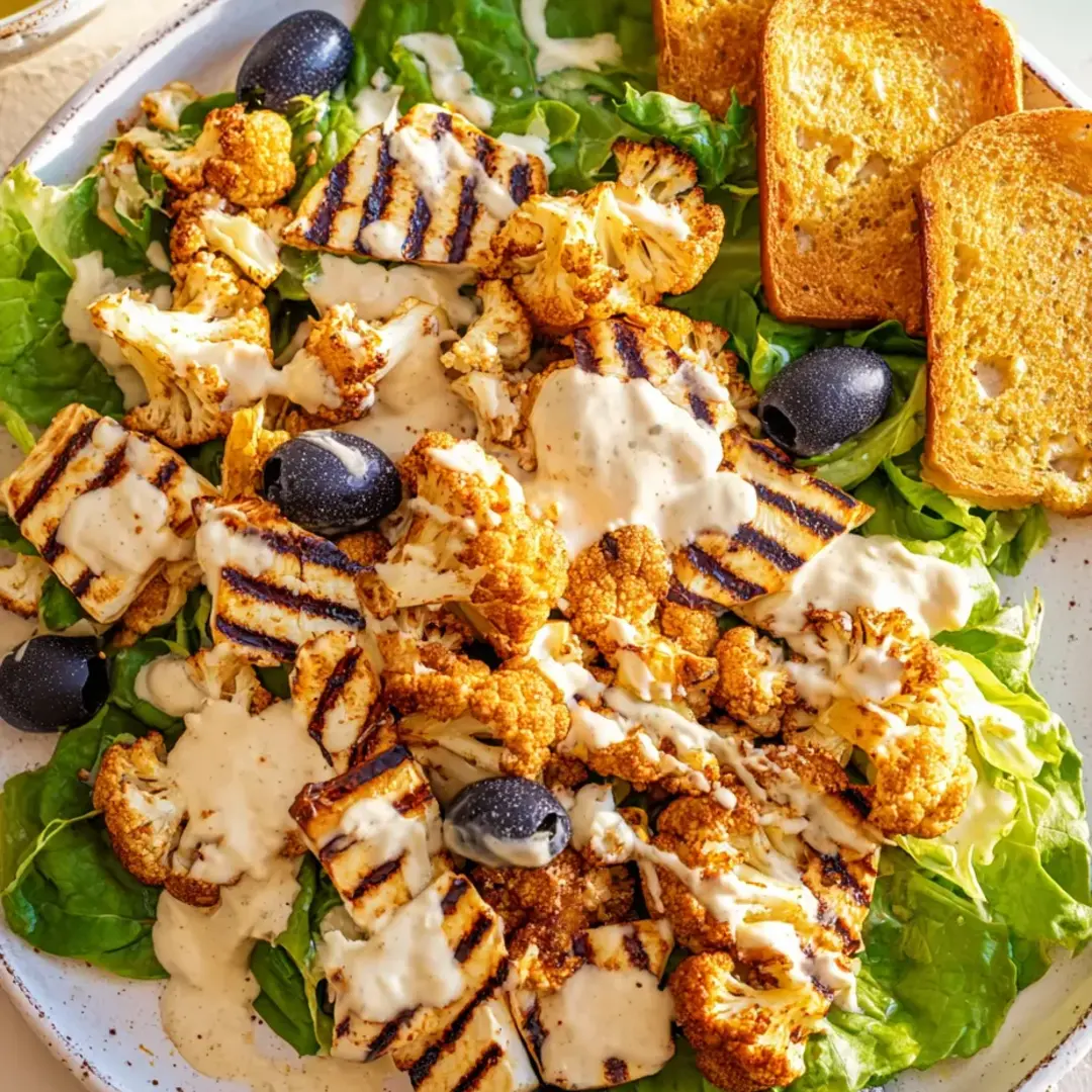 Sałatka z pieczonym kalafiorem i halloumi.