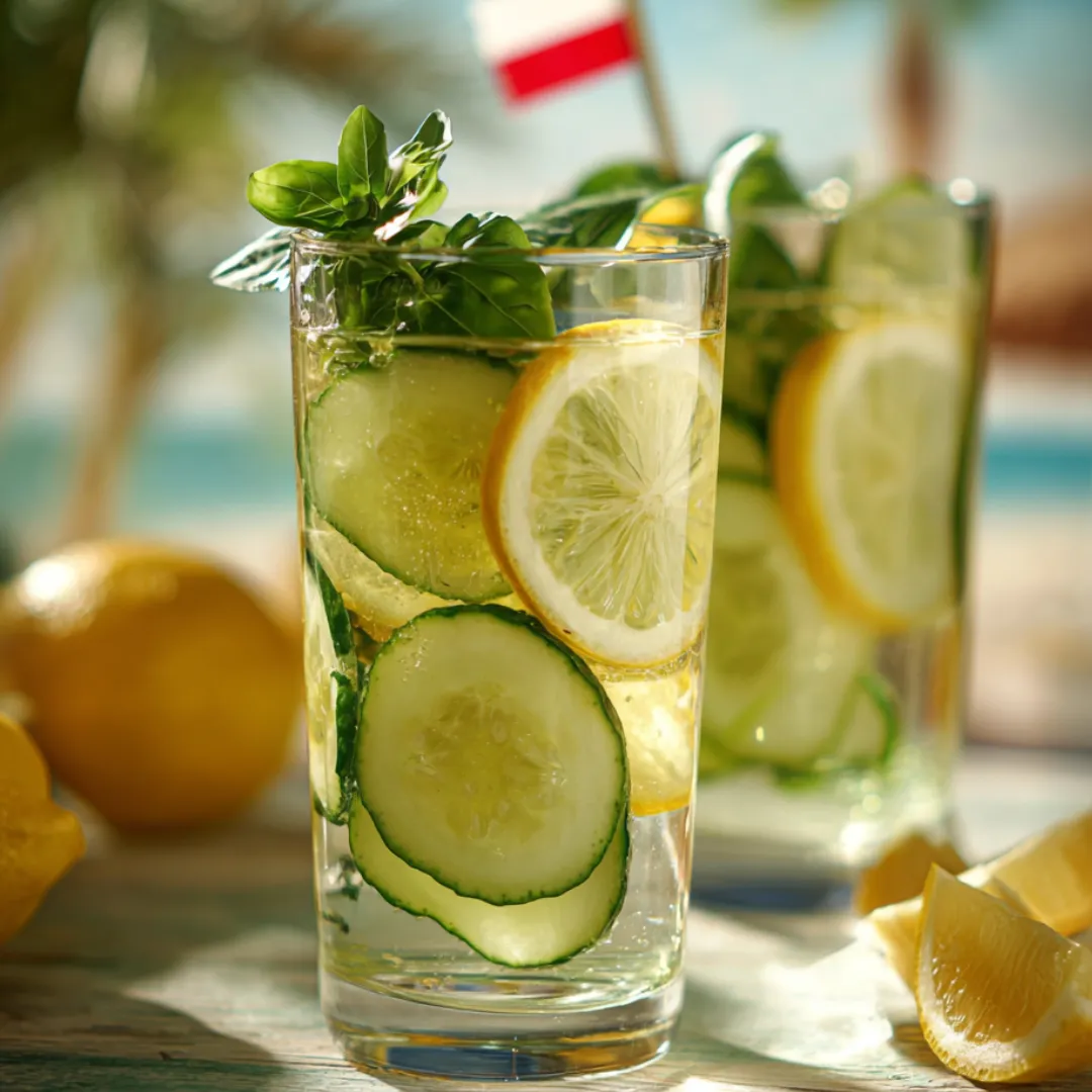 Lemoniada z ogórków, cytryny i bazylii.