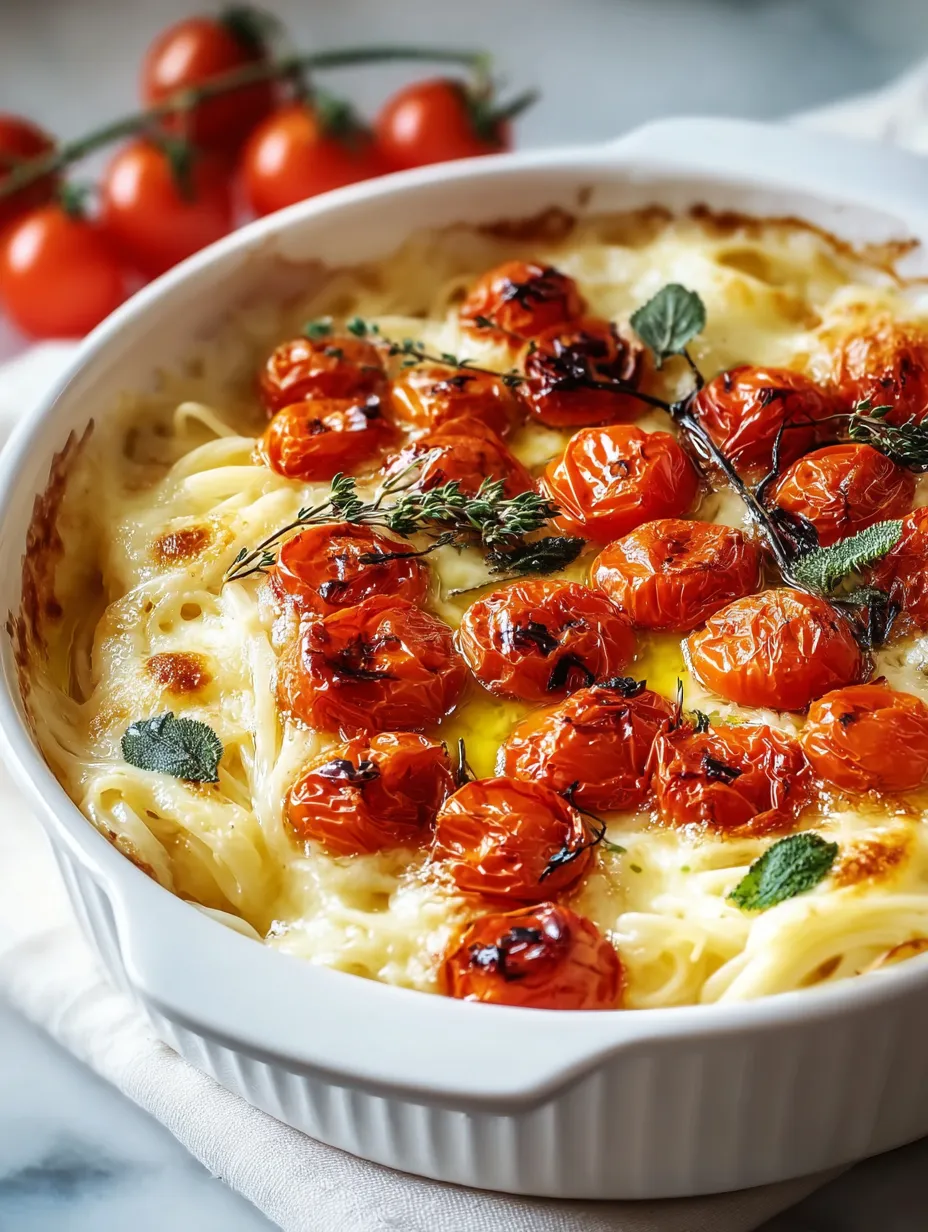 Przepis na Pieczony Camembert z Pomidorkami Koktajlowymi i Makaronem.