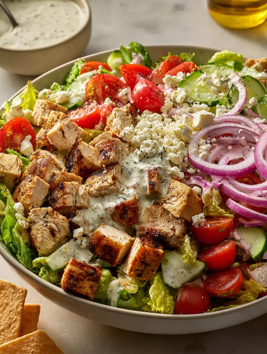 Prosta Sałatka Gyros z Kurczakiem i Sosem Tzatziki