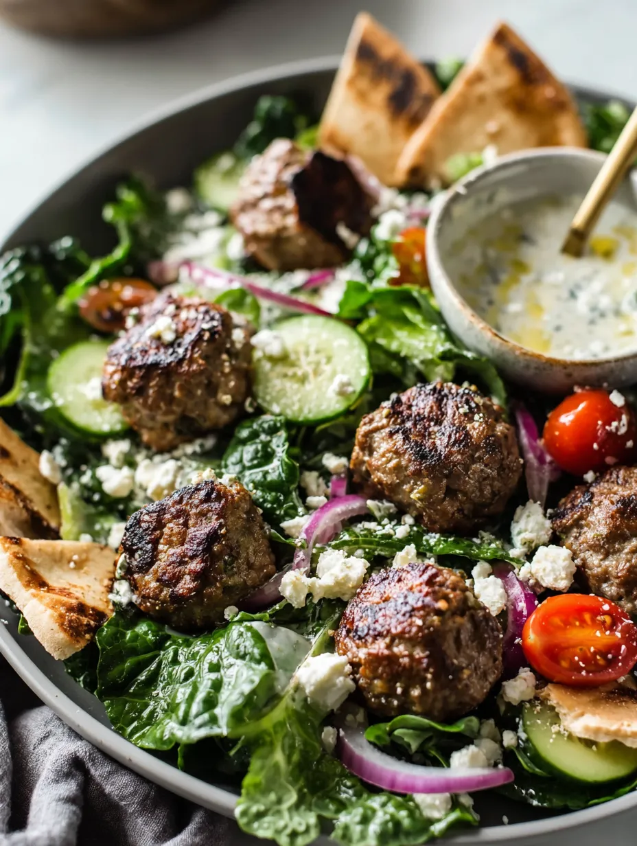 Prosta Sałatka Gyros z Pulpetami w Sosie Tahini-Cytryna