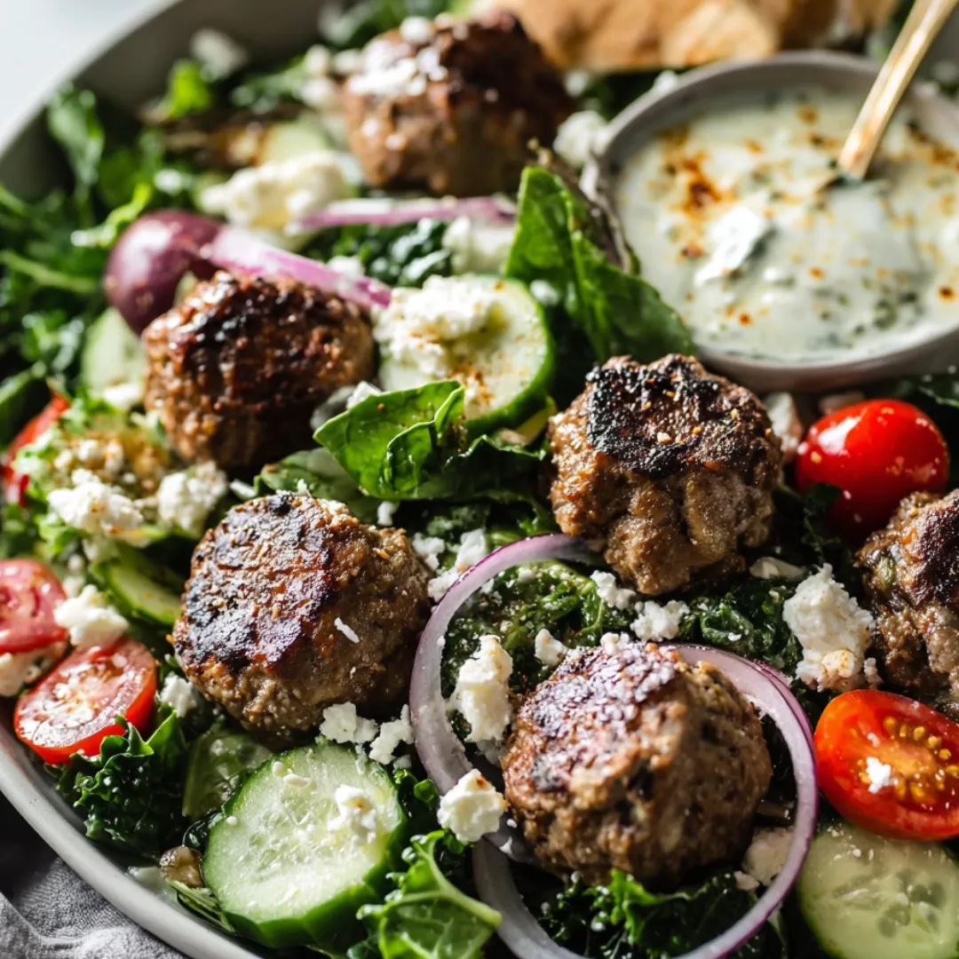 Sałatka Gyros z Pulpetami w Sosie Tahini-Cytryna