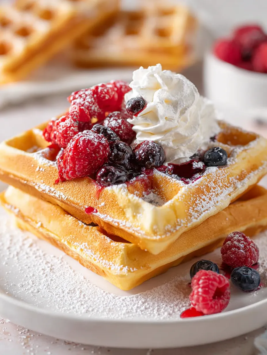 Wafel z jabłkami, śmietanką i serem.
