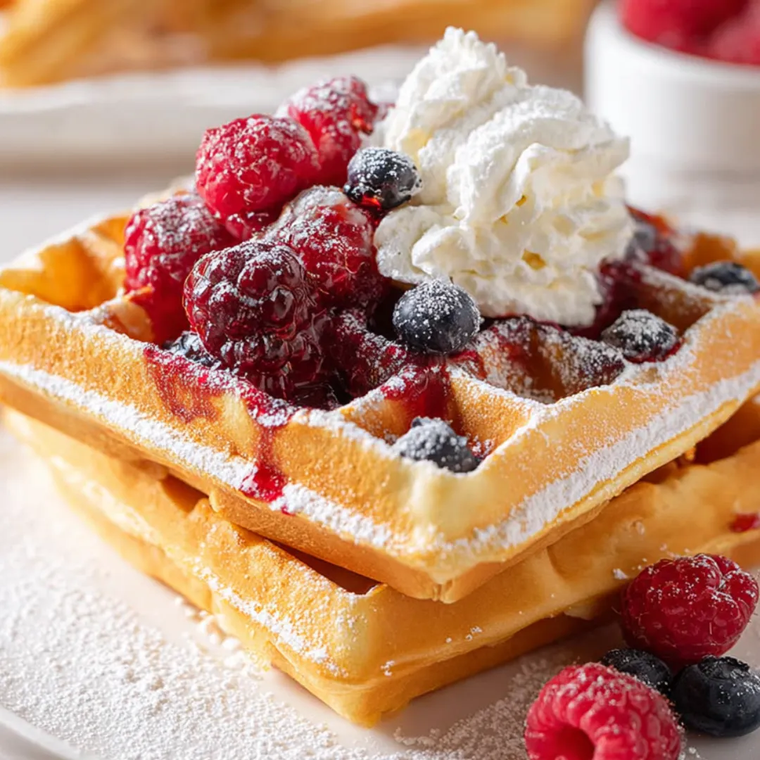 Wafel z raspberry, blueberry i cream.