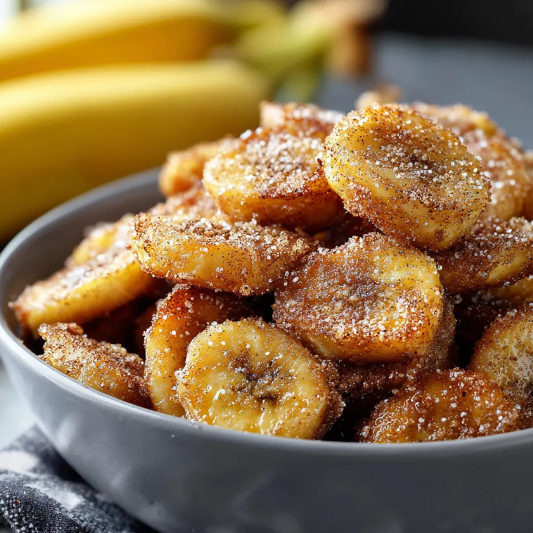 W koszcielem stoi wiaderka z pysznymi bananami, które są pokryte cukrem.