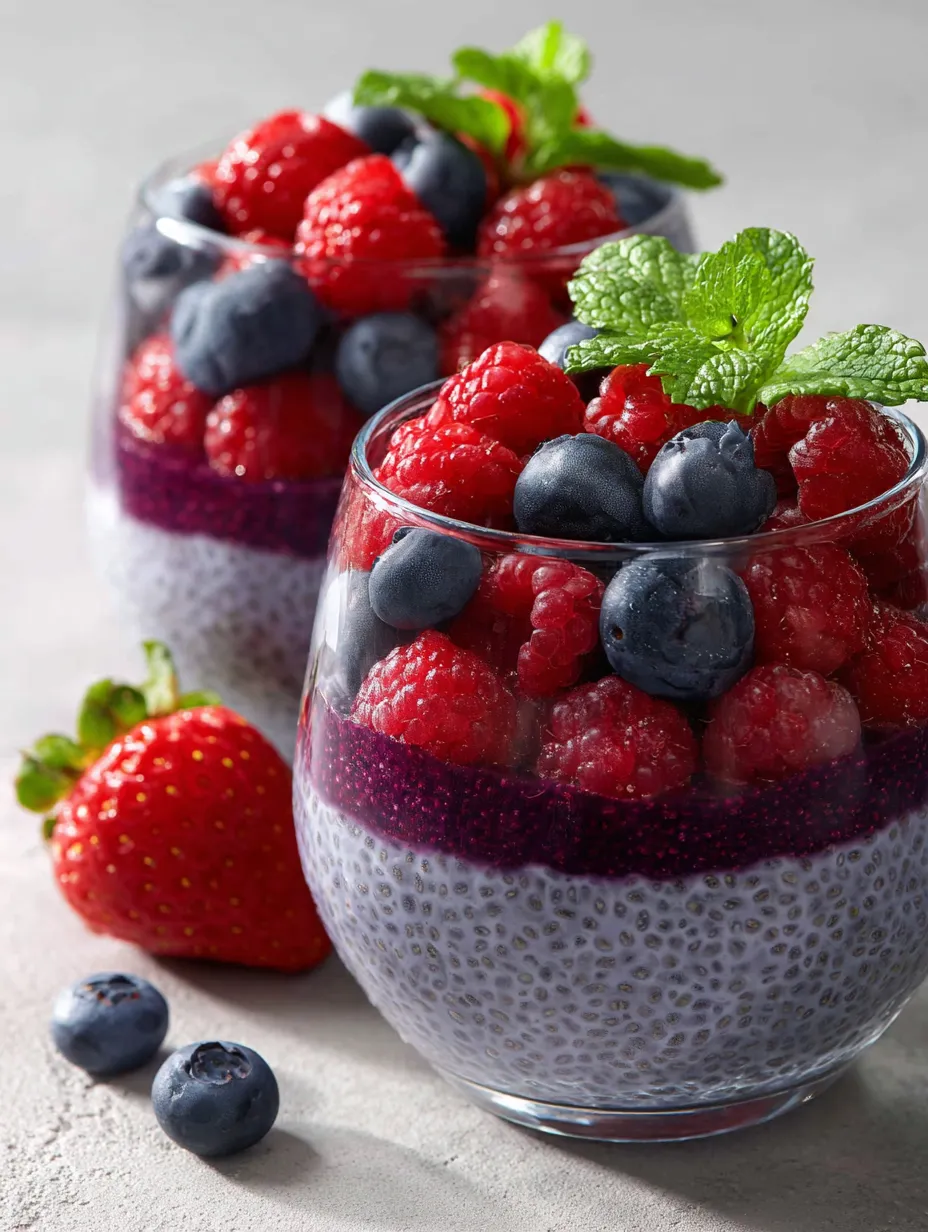 Pudding jagodowy z chia i owocami.