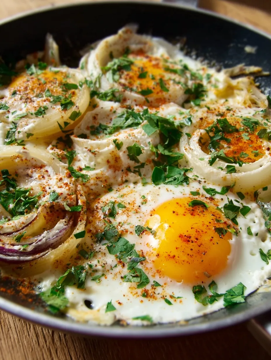 Pyszne Zapiekane jajka na cebuli.