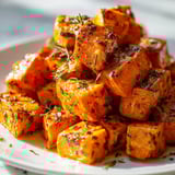 Chrupiące Pieczone Kawałki Batatów z Masłem Ziołowo Parmezanowym.