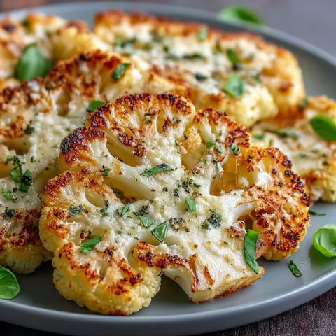 Pieczone steki z kalafiora z mozzarellą.