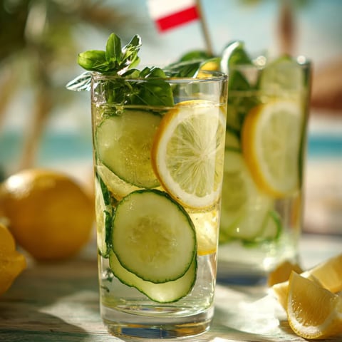 Lemoniada z ogórków, cytryny i bazylii.